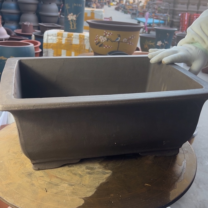 紫砂40素面马槽花盆华欧