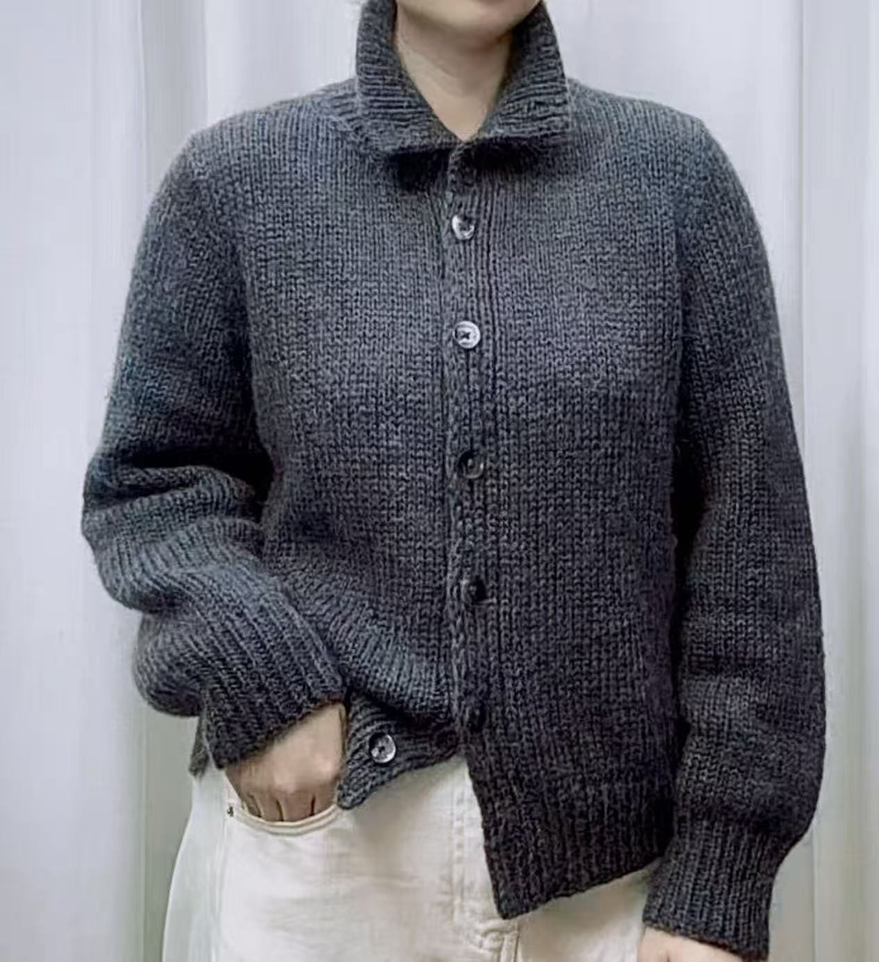 星空翻领开衫羊毛马海毛中粗手工编织钩织毛线毛衣帽子2两【100克】