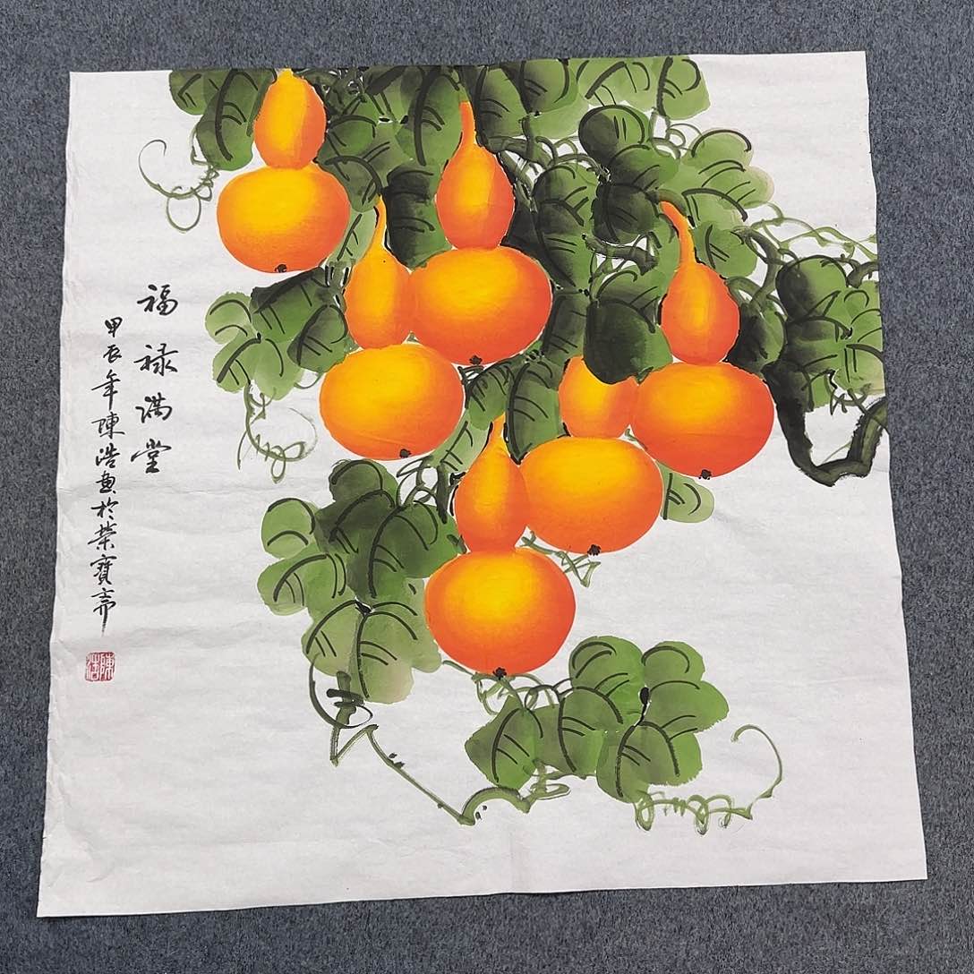国画尺寸70X70手绘作品 