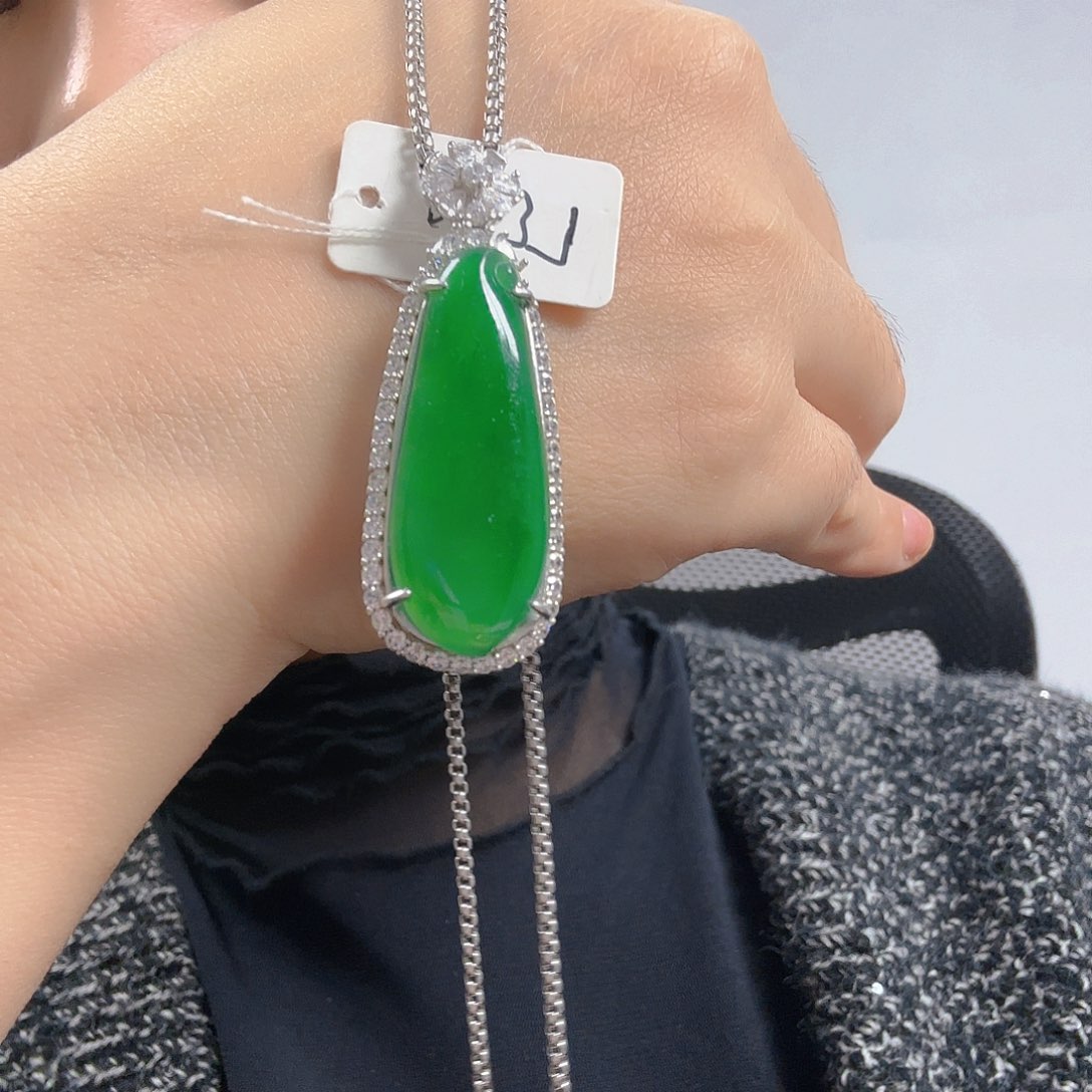 翡翠银S925镶嵌吊坠(不含链)