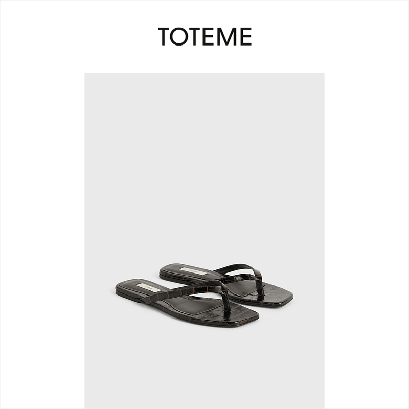 TOTEME女装深棕色经典鳄鱼纹压花人字拖