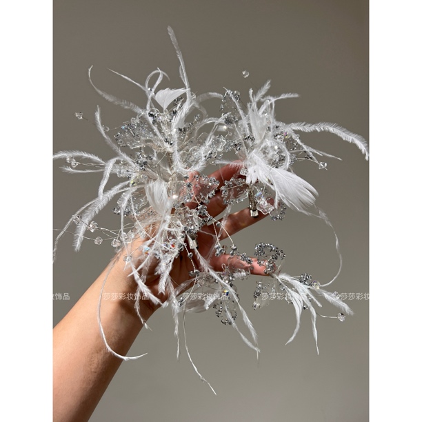 T7221新款超仙羽毛水晶新娘婚礼百搭造型头饰