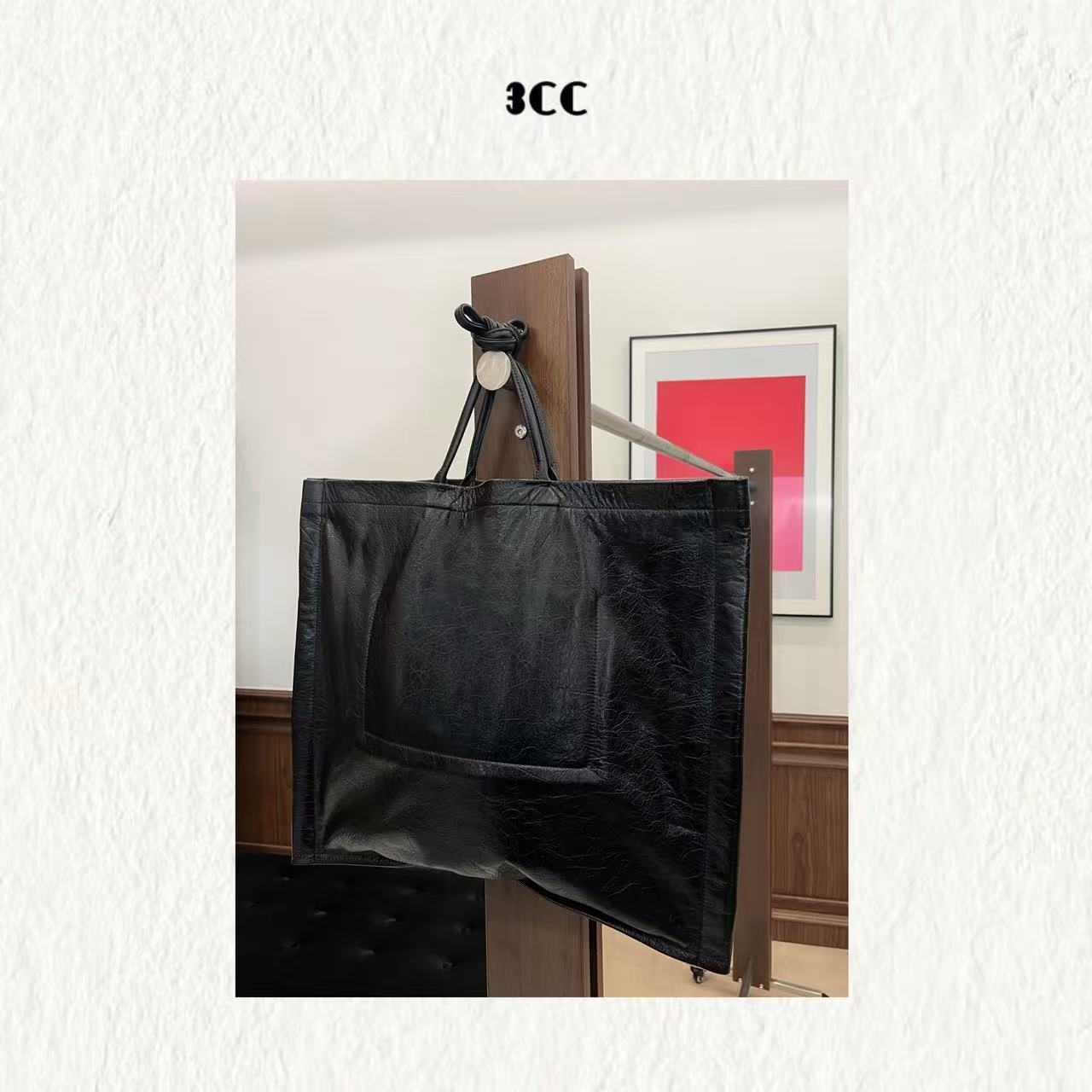 3CC【日日背高级购物袋】复古摔裂纹小牛皮极简时装大容量单包60393