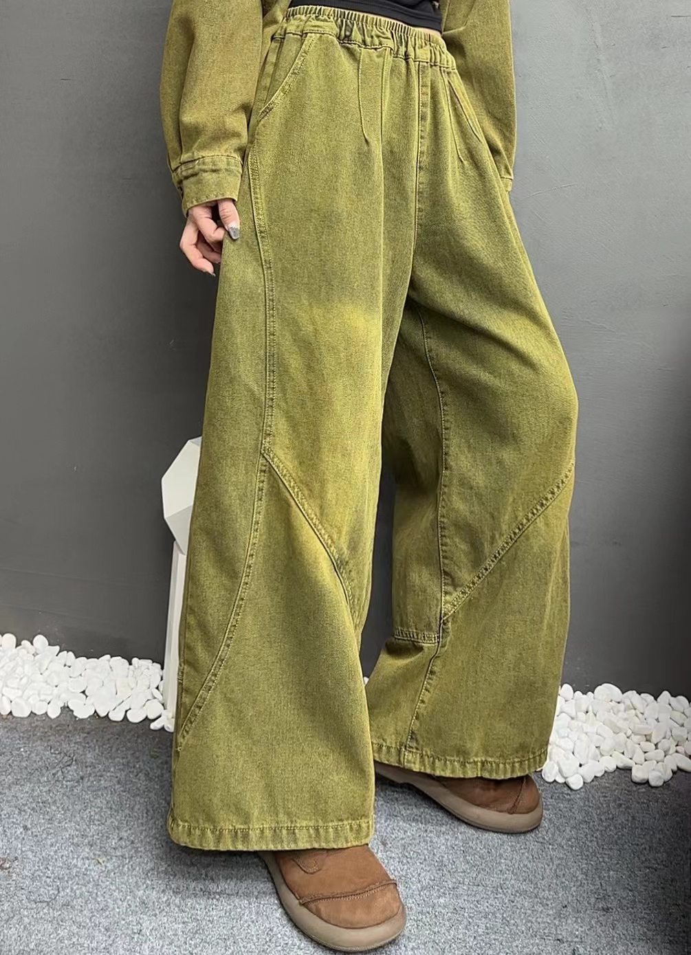 003潮牌重工炒色系牛仔彩色阔腿裤