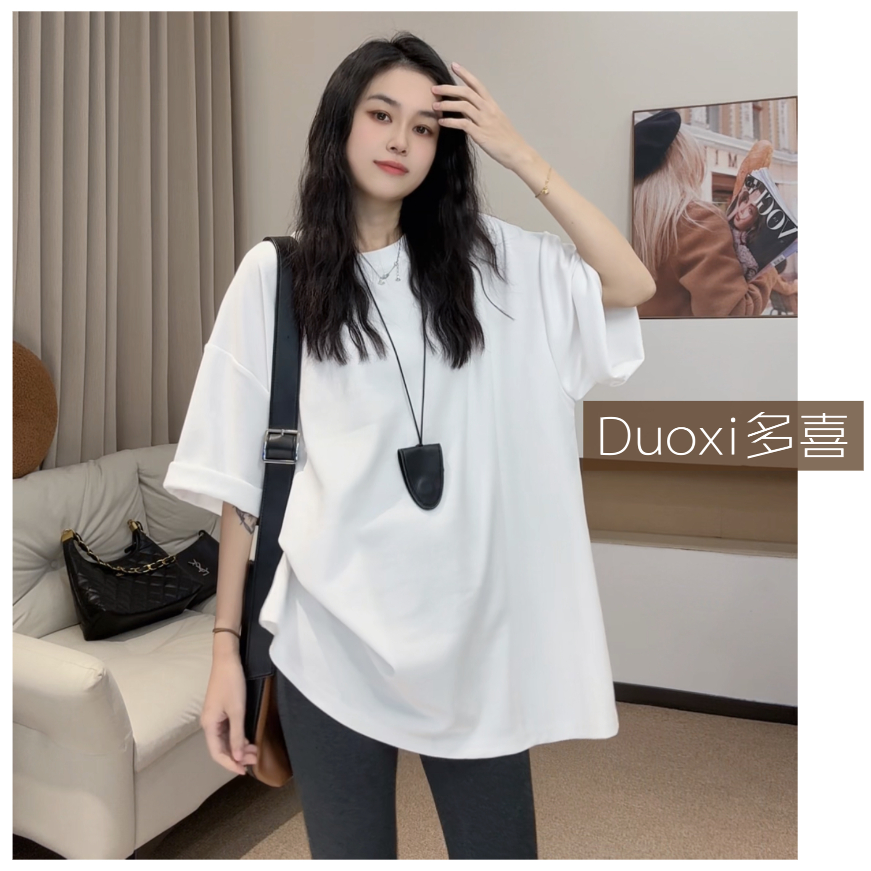 【Duoxi】"慵懒感大T"春夏新款 蛇骨纹极简宽松大版型T恤百搭上衣xh