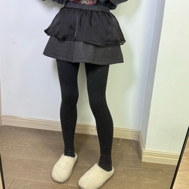 【San W】冬季小众设计款网纱拼接毛尼半裙内里加绒洋气百搭