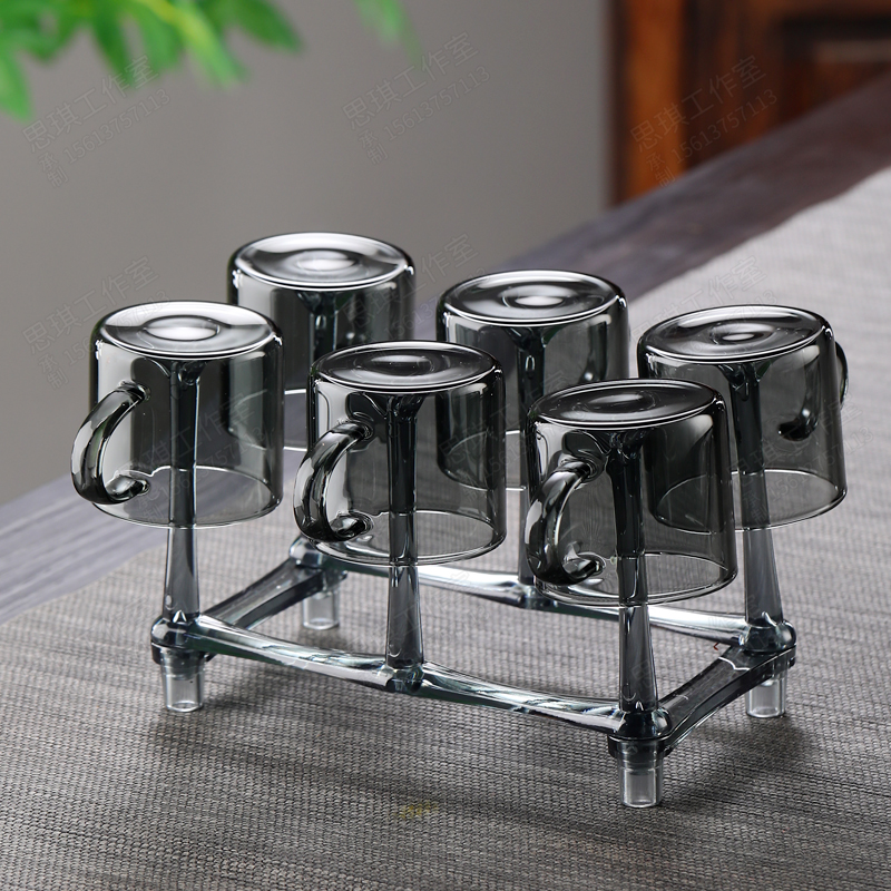 烟灰色6只装 玻璃杯简约轻奢高档透明家用创意工作室耐热喝水杯