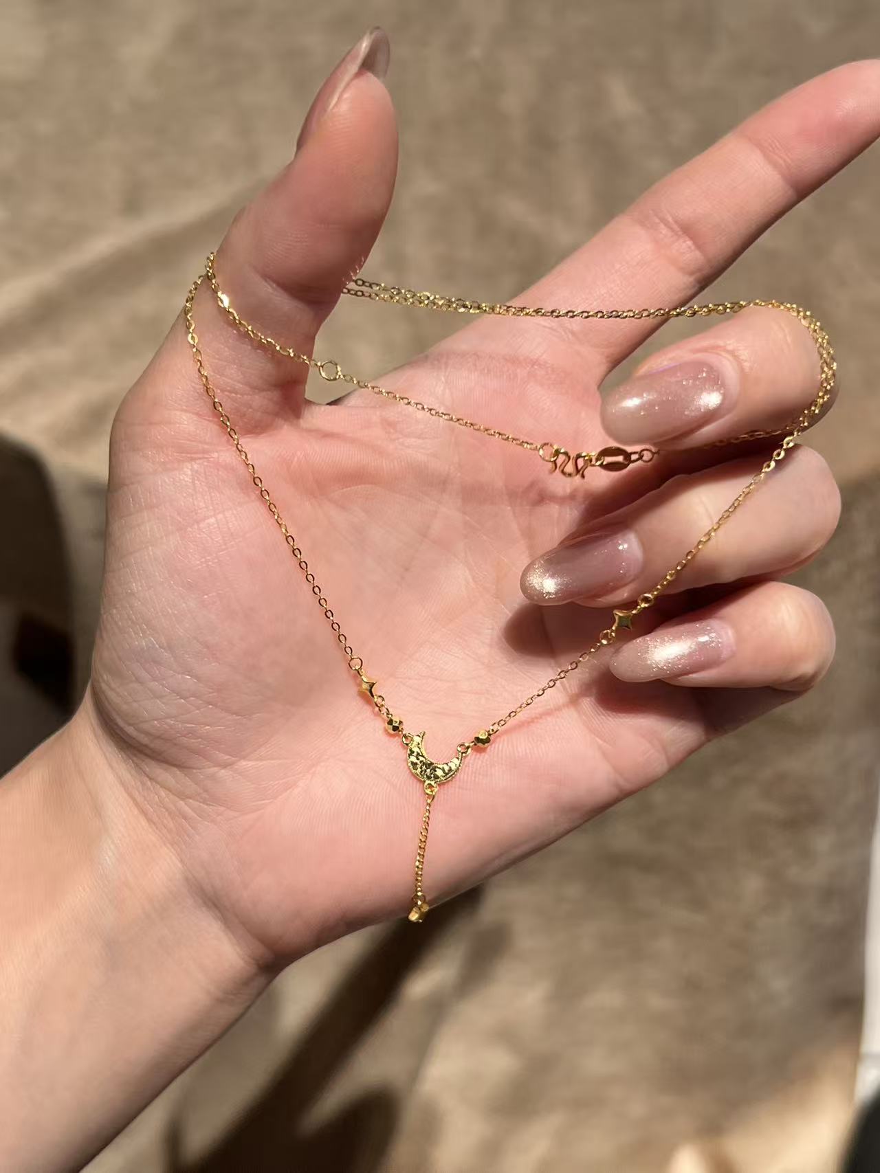 琳琳珠宝 圣诞节系列 黄金碎冰冰星月5g套链（足金999）