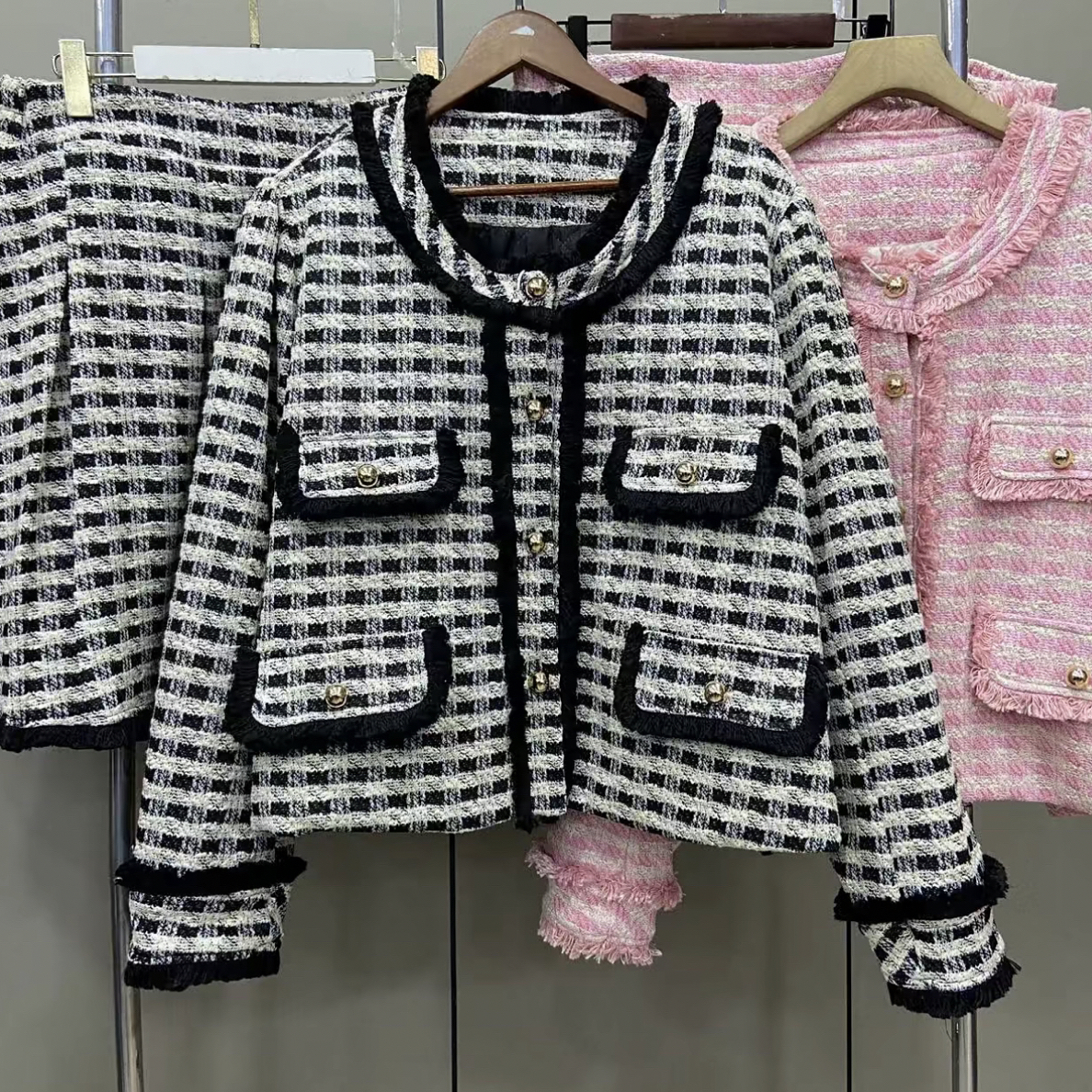 260-300斤 气质小香风夹棉套裙时尚两件套