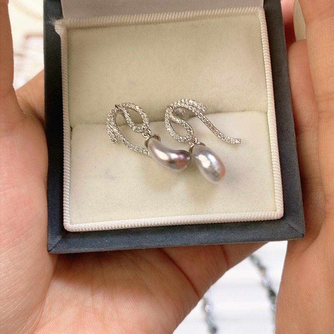 海水珍珠耳饰银S925镶嵌