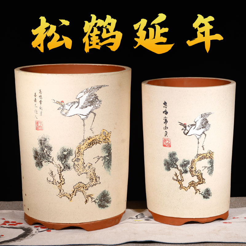 精品紫砂笔筒花盆大口径种树盆绿萝花盆大号陶瓷花盆