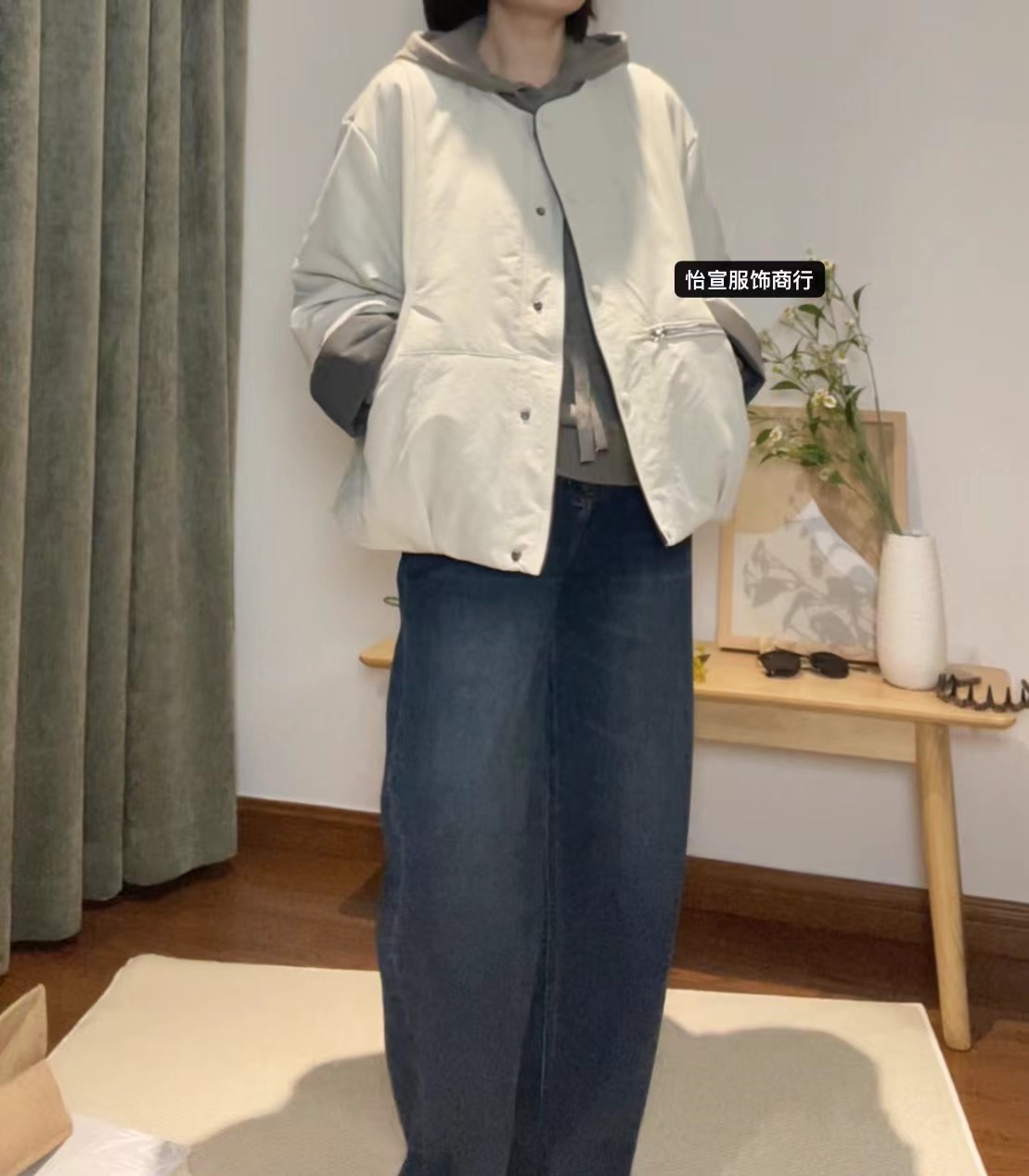 无领撞色宽松休闲简约短款棉衣 1333