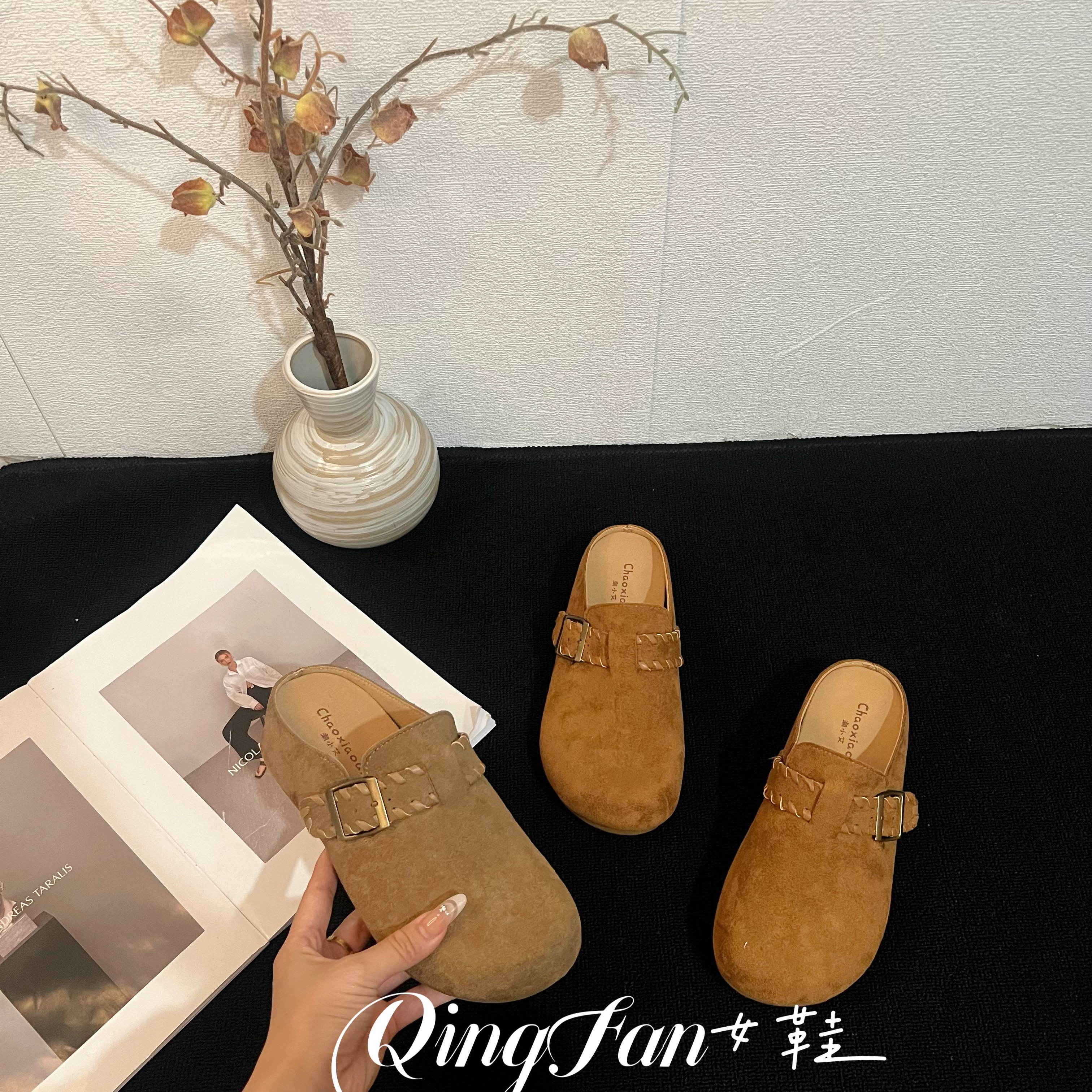 厚底内增高勃肯鞋一脚蹬懒人包头半拖鞋女外穿2025新款秋博肯单鞋
