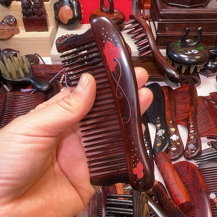 土***豆红酸枝木类红木插齿梳子