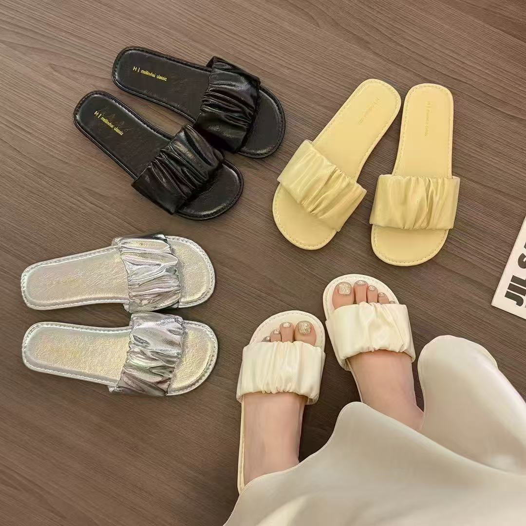 小敏家 清货~就几双 法式高级感仙女风褶皱设计感轻便凉拖鞋6251