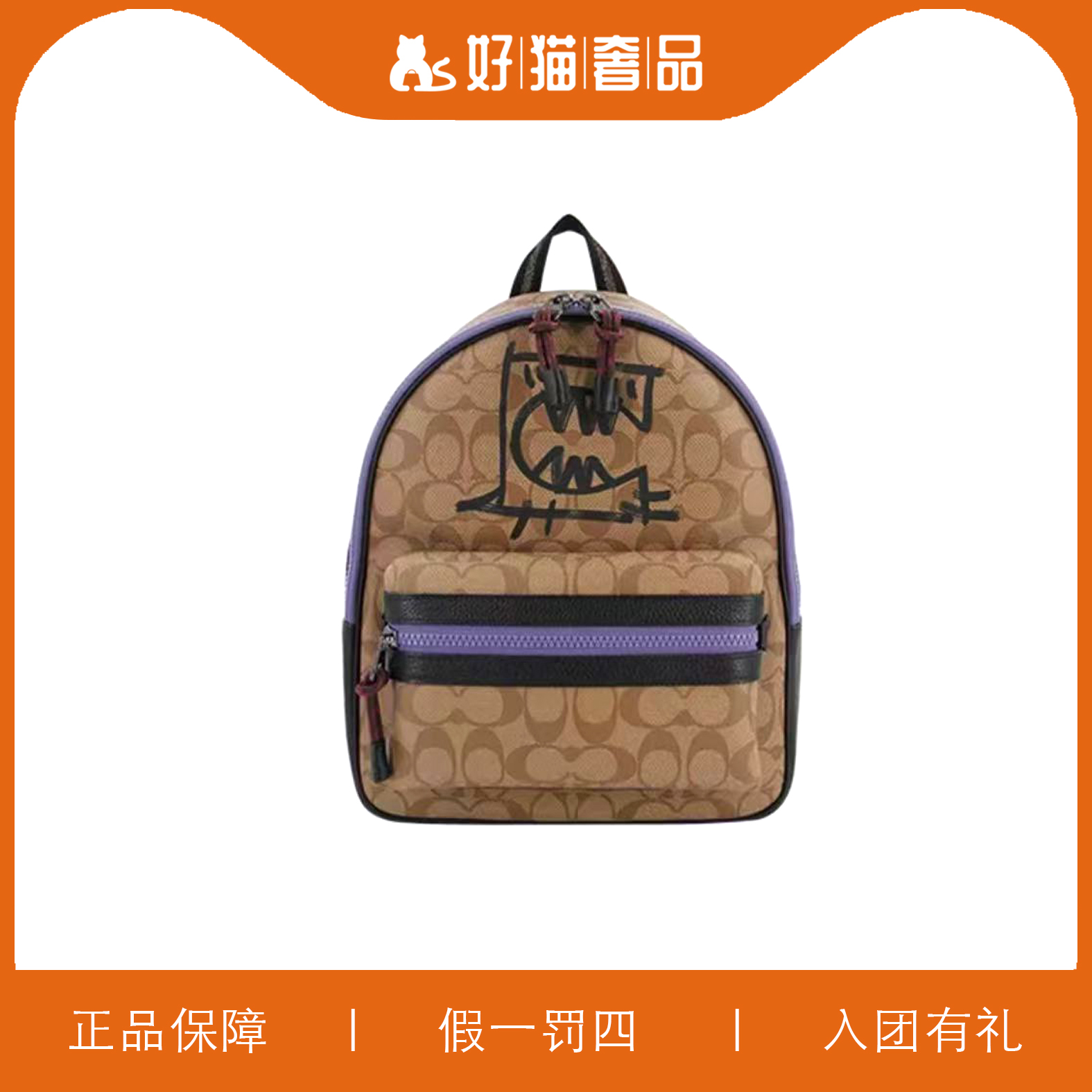 95新 COACH/蔻驰 蔻驰焦糖老花印花双肩包/H5176/27X32X10