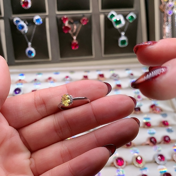 水晶戒指银S925镶嵌57黄水晶