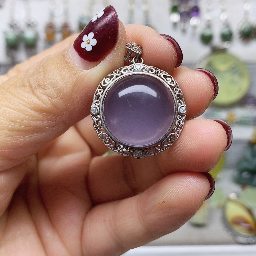 蛇纹石玉银S925镶嵌吊坠