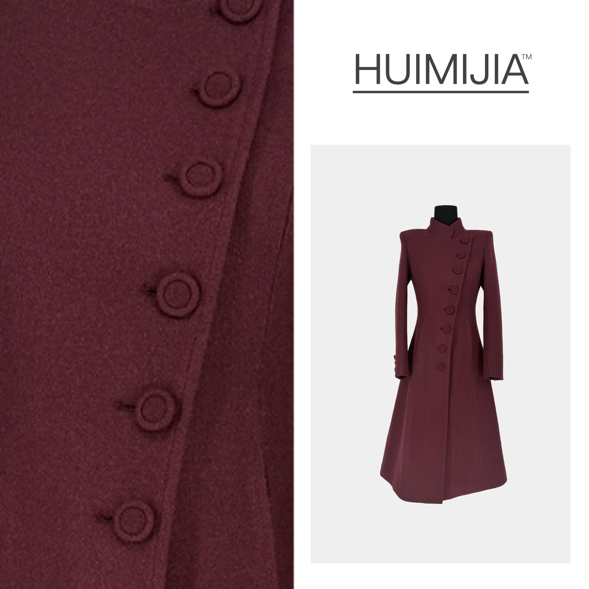 【秋冬新款】高奢斜排扣赫本风定制色中长加棉款毛呢大衣【Q25992】