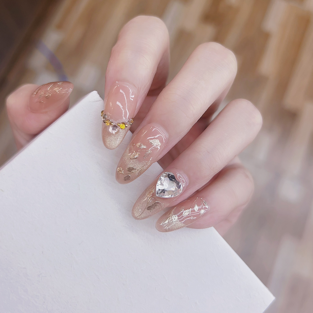 橙子推荐纯手工手绘雕花10月新款（金叶）穿戴甲