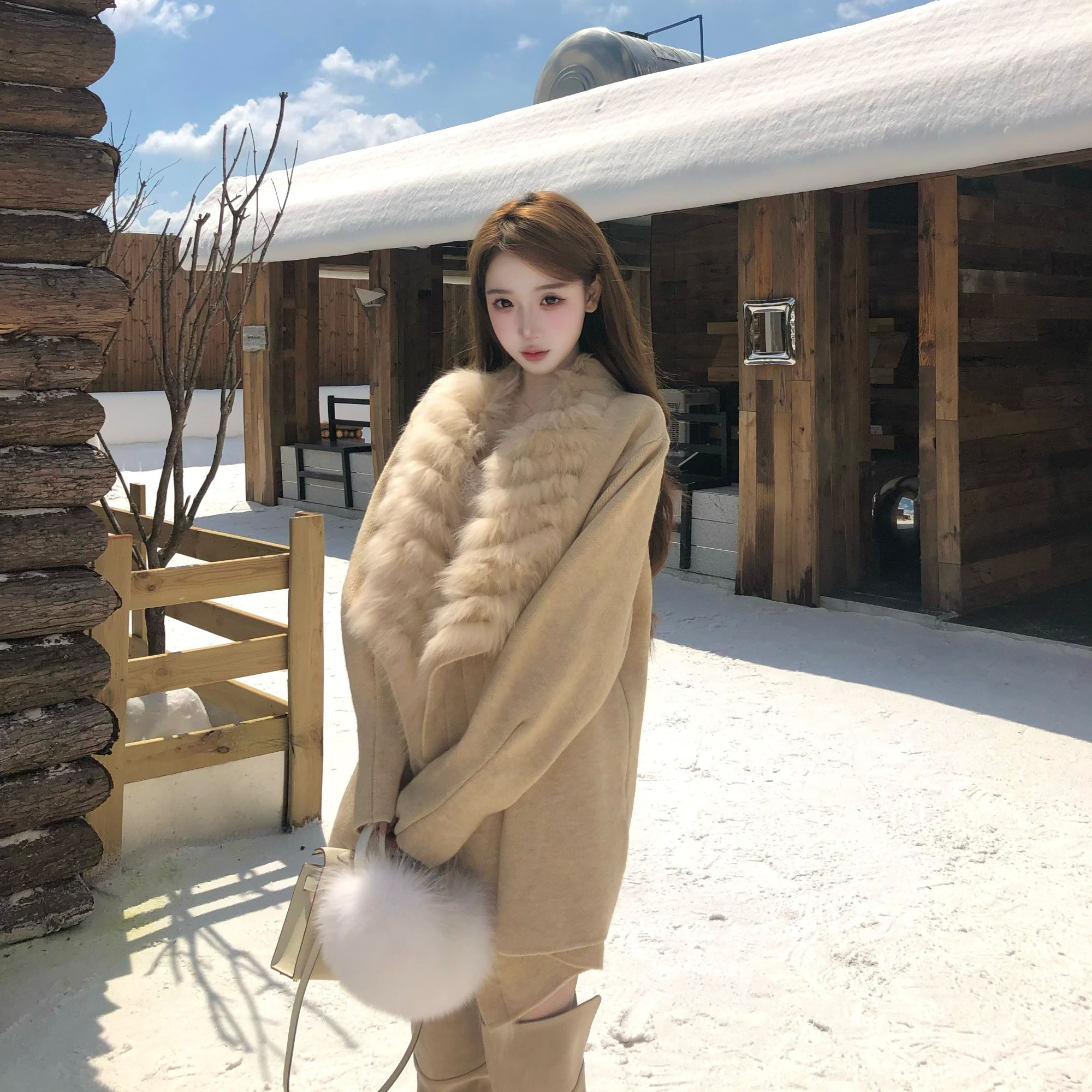 XUAN璇璇【慕颜芙】法式气质风狐狸毛时尚百搭上衣外套LWJ25C3C3004