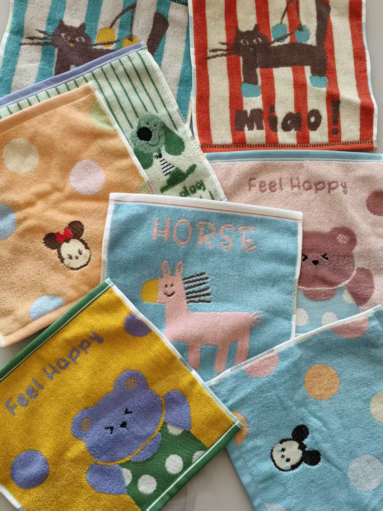 25*25cm6条装全棉小方巾洗脸毛巾柔软吸水不掉毛可爱卡通面巾