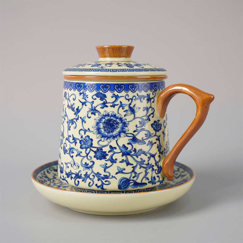 青花汝窑茶水分离泡茶杯陶瓷过滤带盖办公室男女士个人专用马克杯