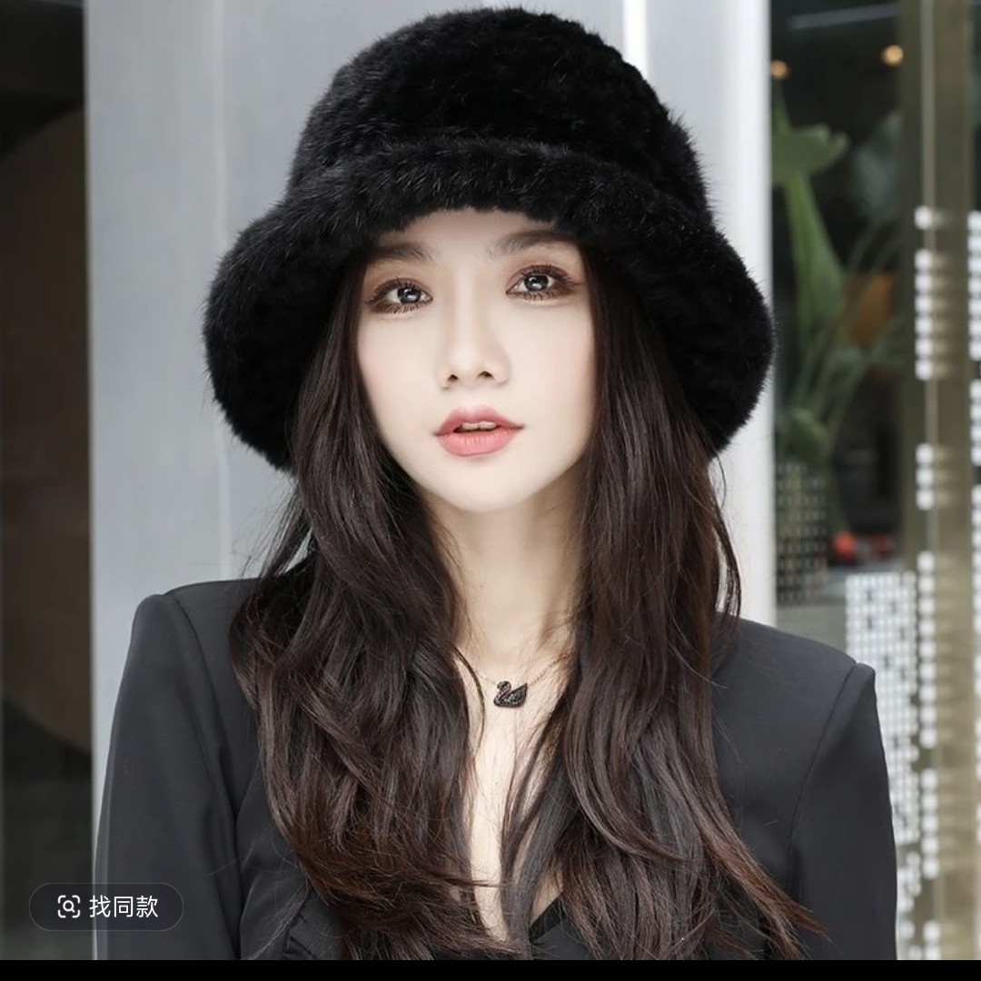 水貂编织渔夫帽女秋冬季保暖皮草帽子韩版显脸小百搭可调节头围