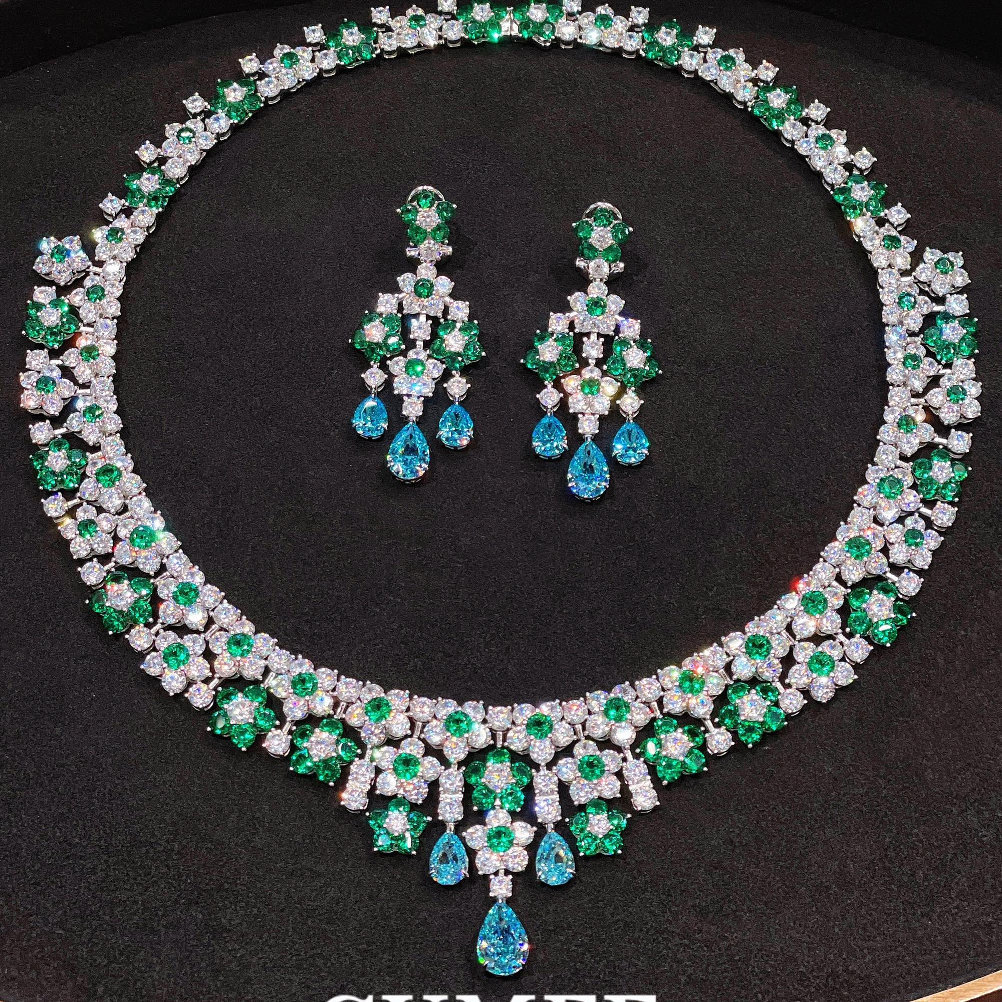 坠链均925银 CUMEE 波西米亚风轻奢套装 手工镶嵌合成海蓝色水滴