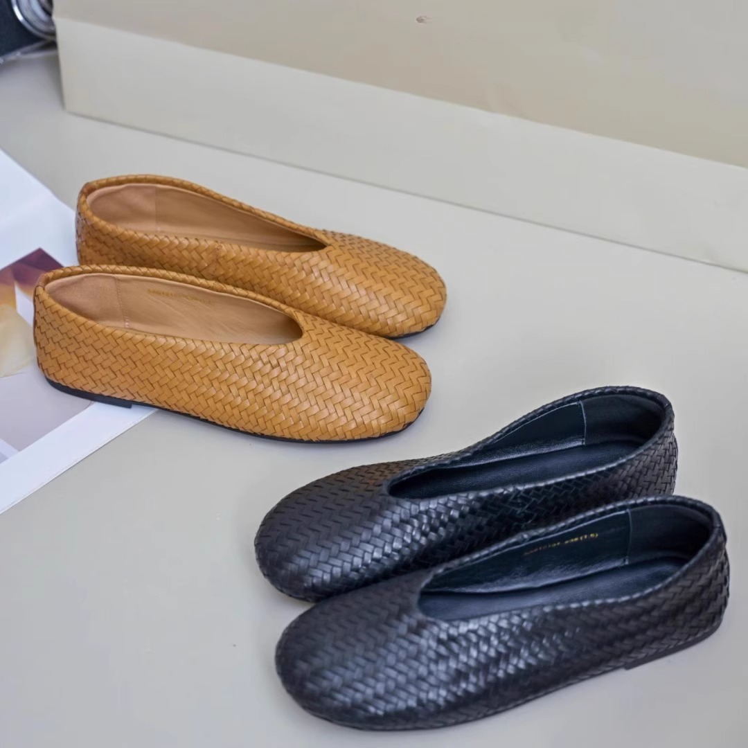 羊皮版~法式手工编织套脚气质时尚百搭奶奶鞋低跟平底浅口单鞋女