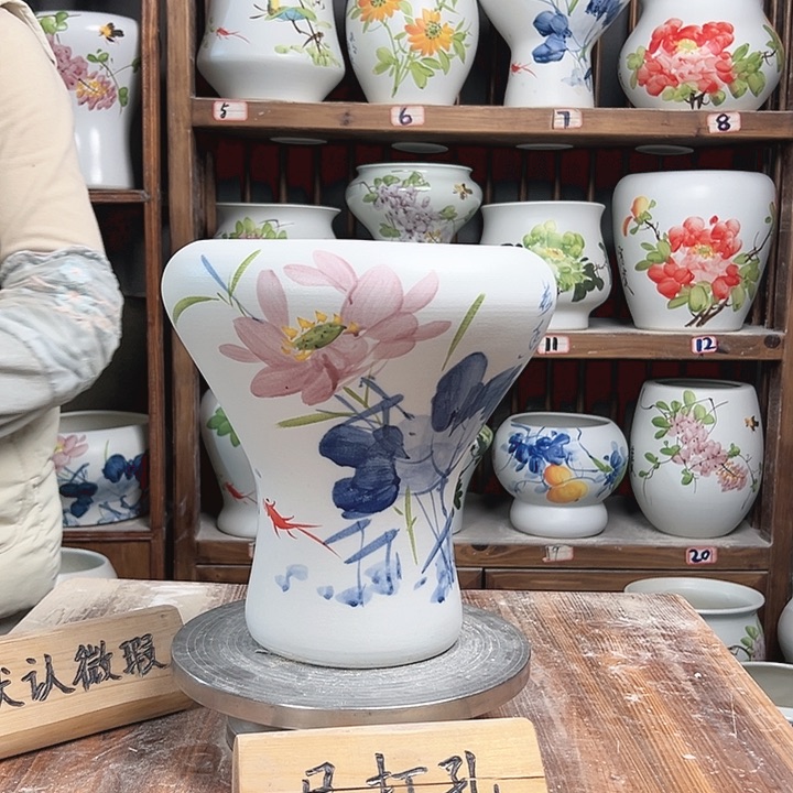 摆件火窝荷花青花新款陶瓷