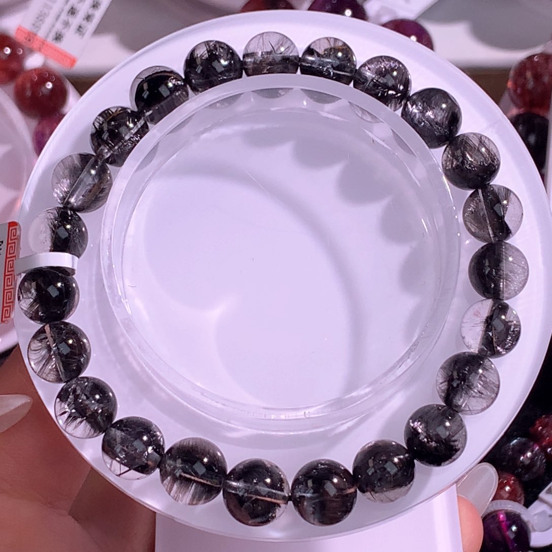 未镶嵌手链水晶黑银钛 9mm