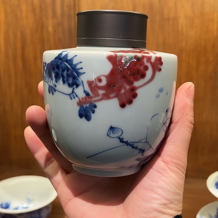 省大师亲工原矿青花釉里红茶叶罐