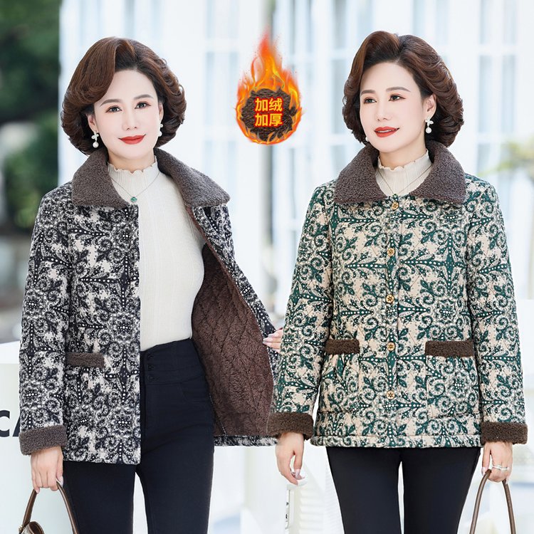 宽松妈妈新品秋冬加绒加厚女装棉衣外套洋气保暖中老年棉袄棉服