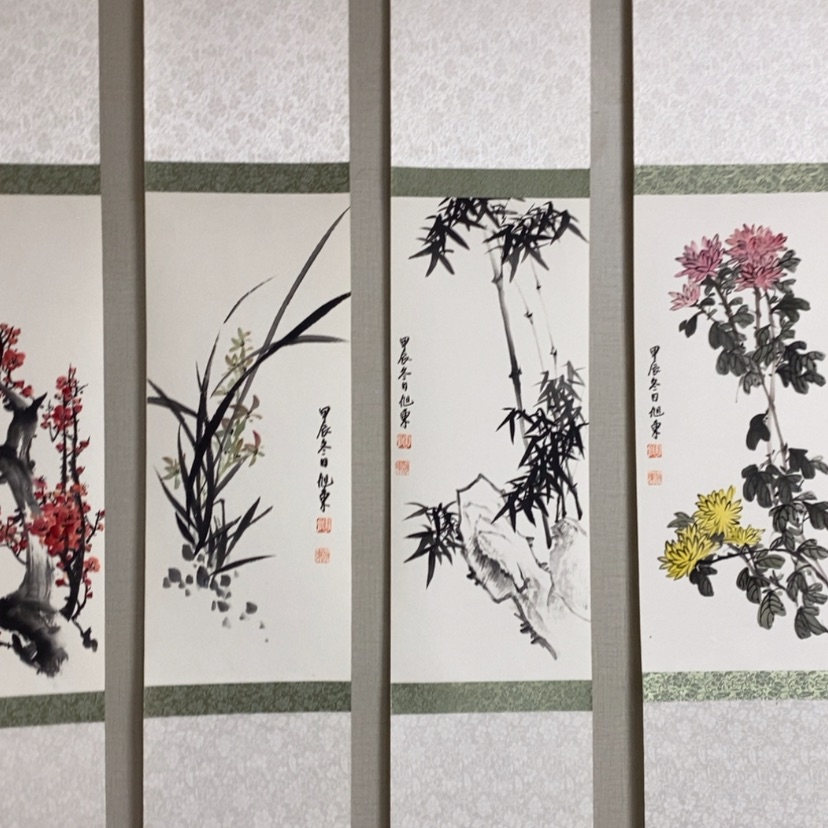 【闪购商品】国画手绘国画卷轴四条屏