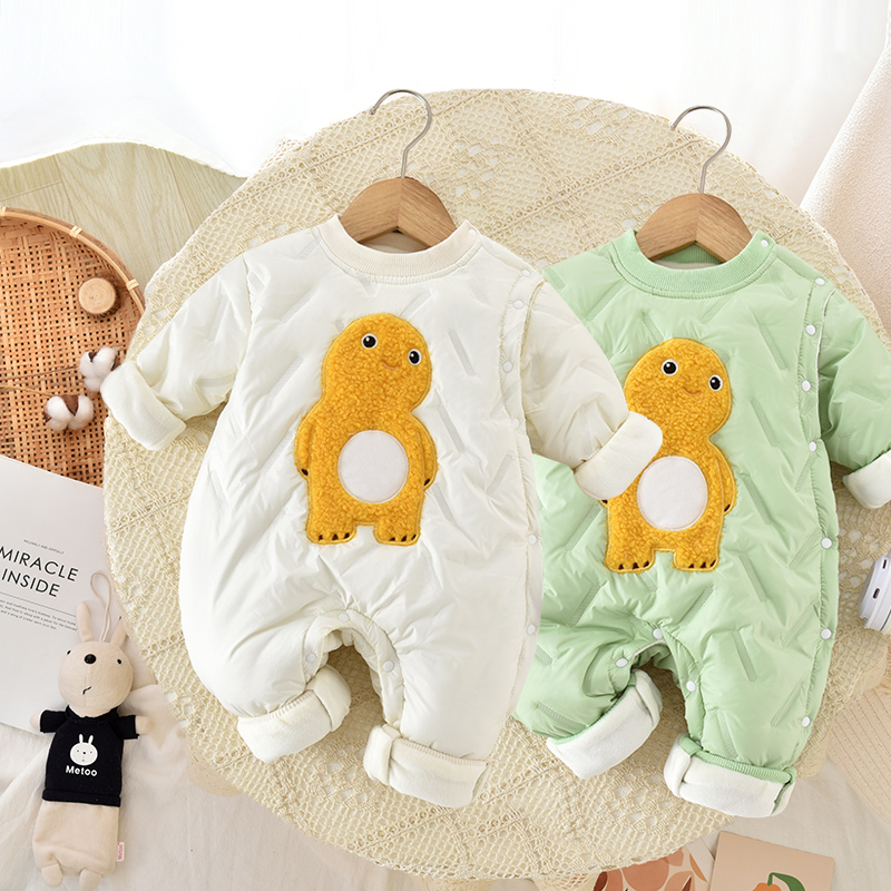 【冬上新】婴儿连体衣加绒加厚棉衣新生幼儿爬服萌娃外出服冬装