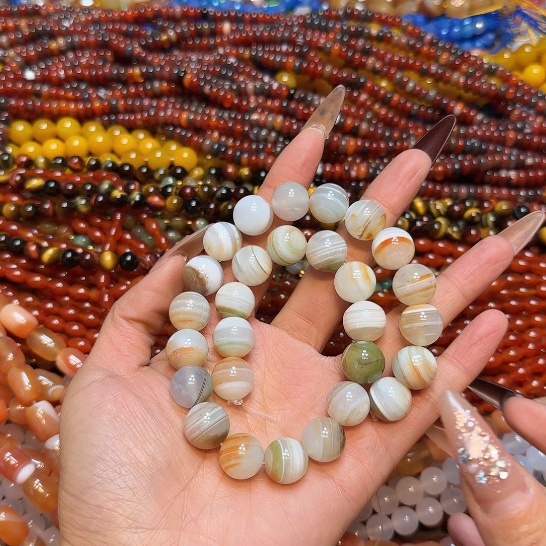 玛瑙/玉髓未镶嵌珠宝半成品14mm天然孔雀波斯湾白玛瑙一条