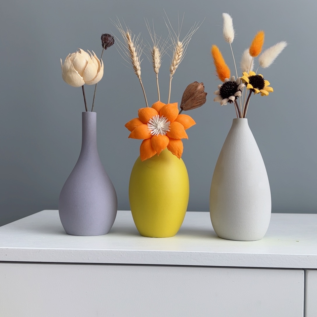 摆件陶瓷小花瓶摆件含花总高约20-30cm