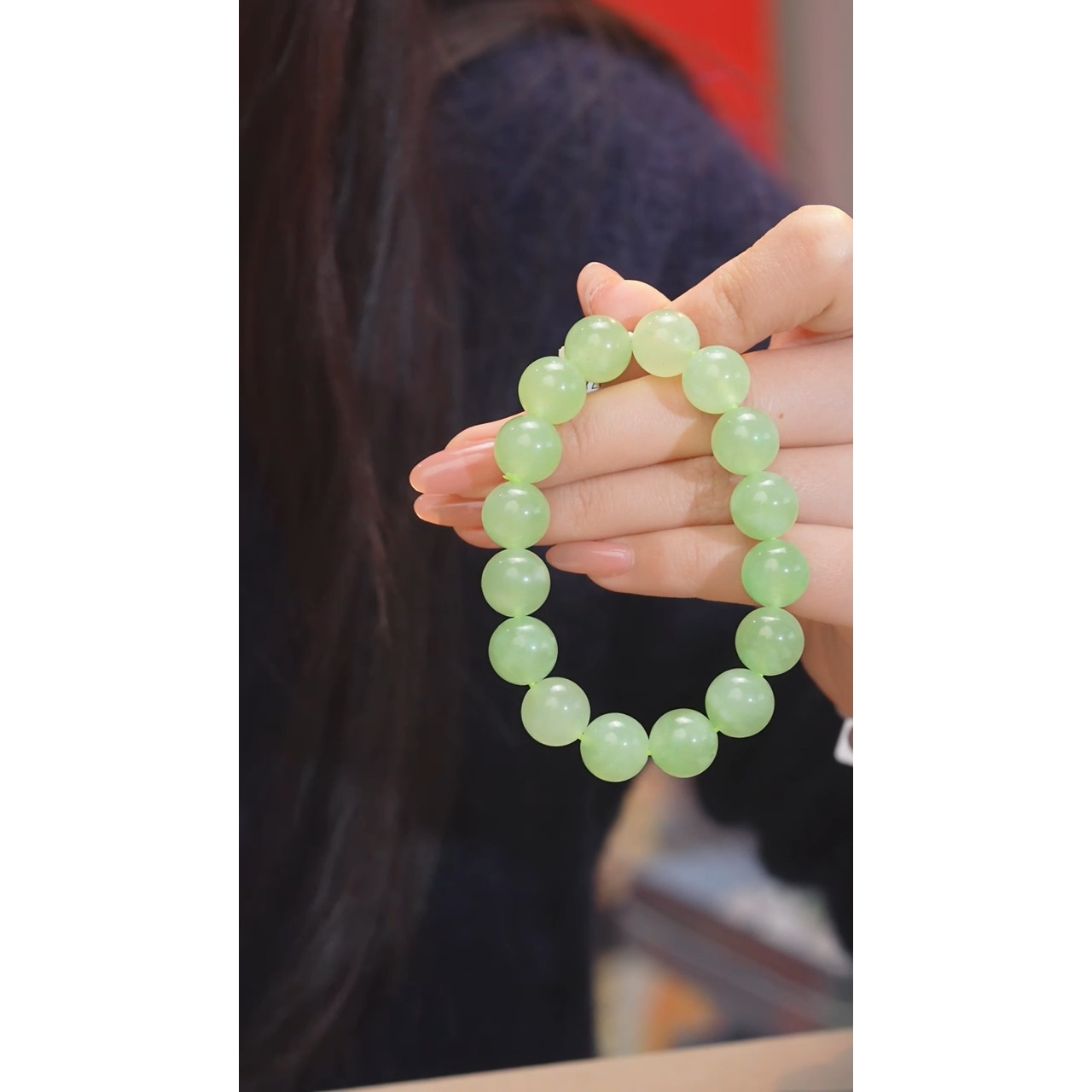 和田玉手串未镶嵌翠青 卡12@@P8512