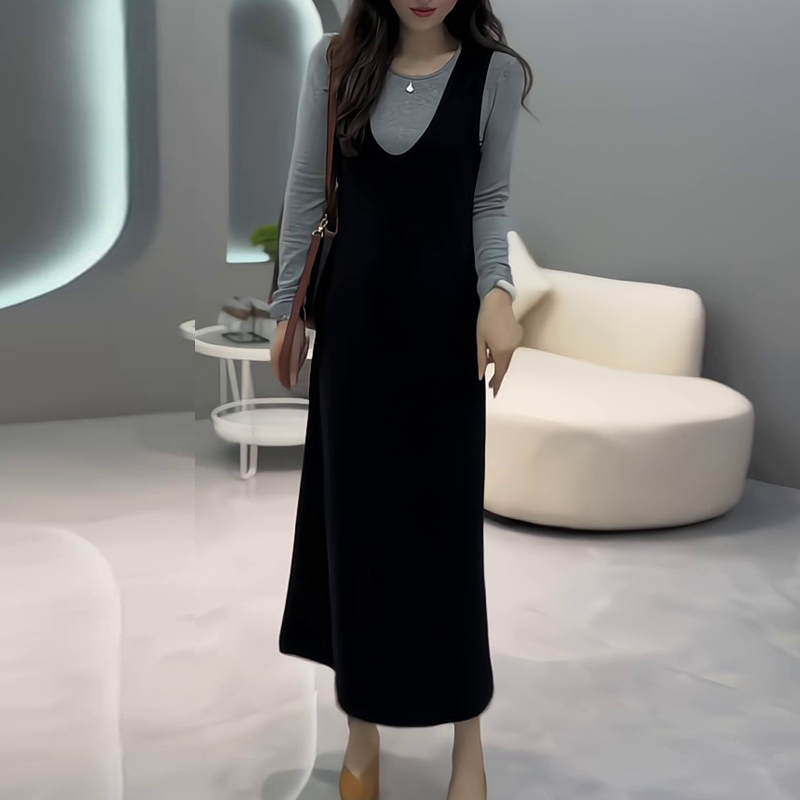 2025早秋大码女装休闲风时尚套装中长款显瘦连衣裙宽松胖mm背带裙