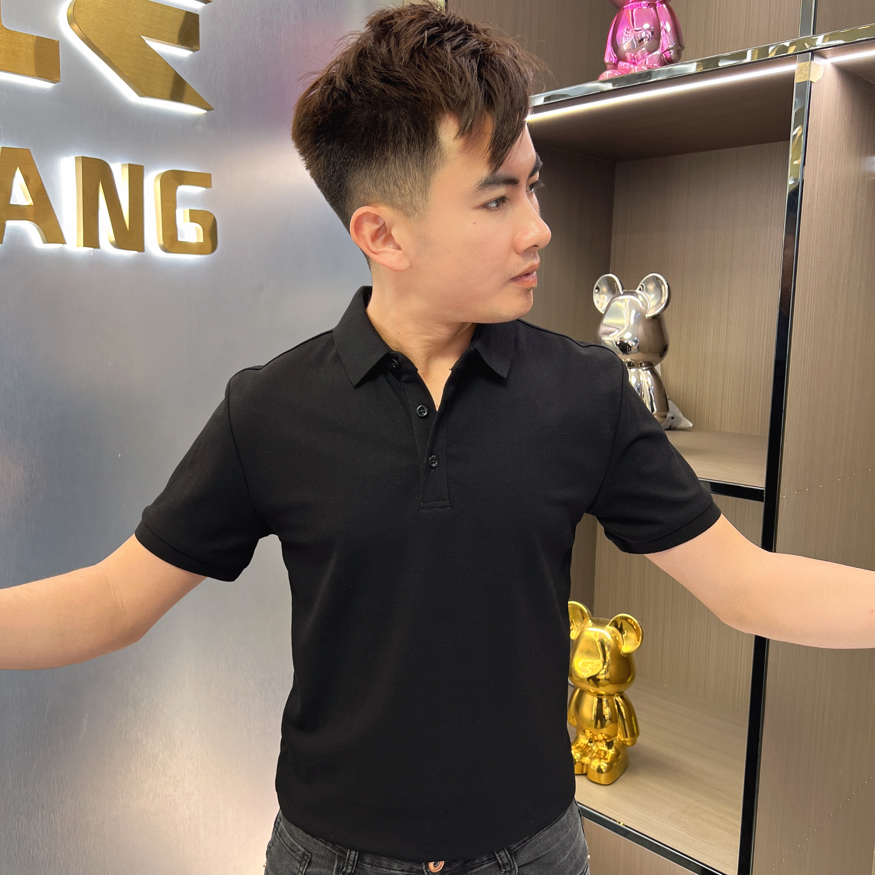 2025夏季个性时尚潮牌短袖t恤男韩版纯色翻领男士半袖修身-G9953#