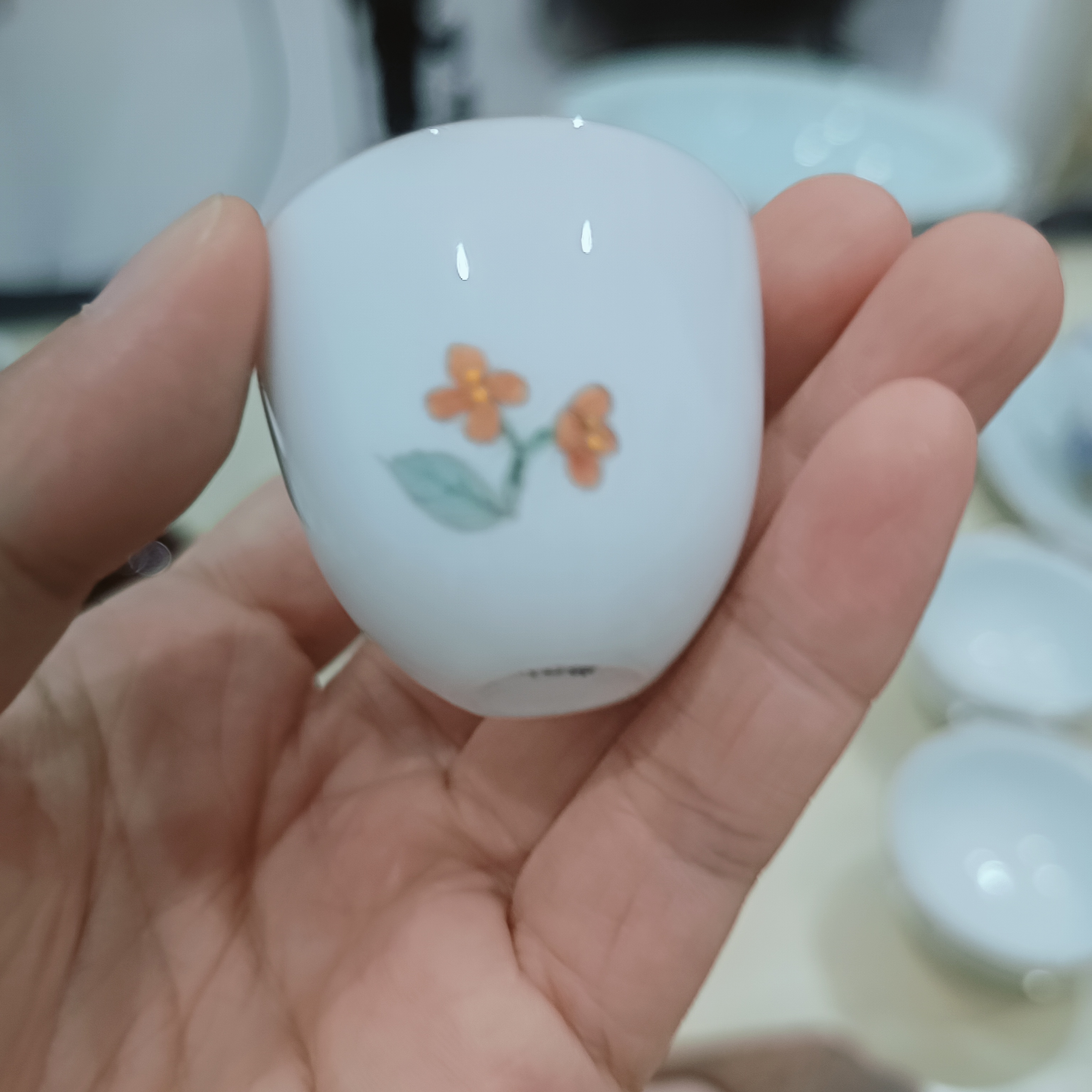 大口窑青白瓷手工薄胎手绘杯