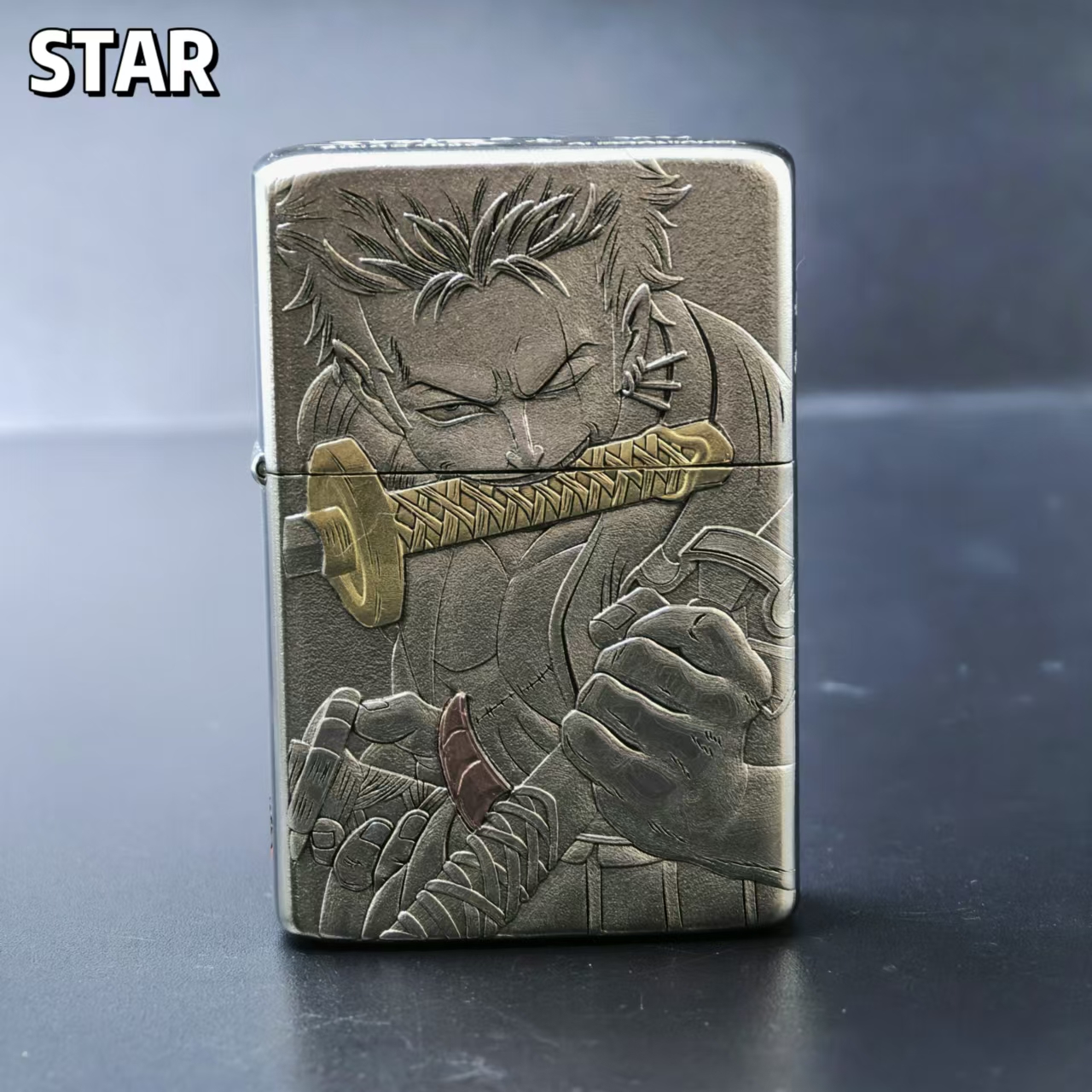STAR恒星905白铜盔甲3D高浮雕镶嵌索隆煤油打火机