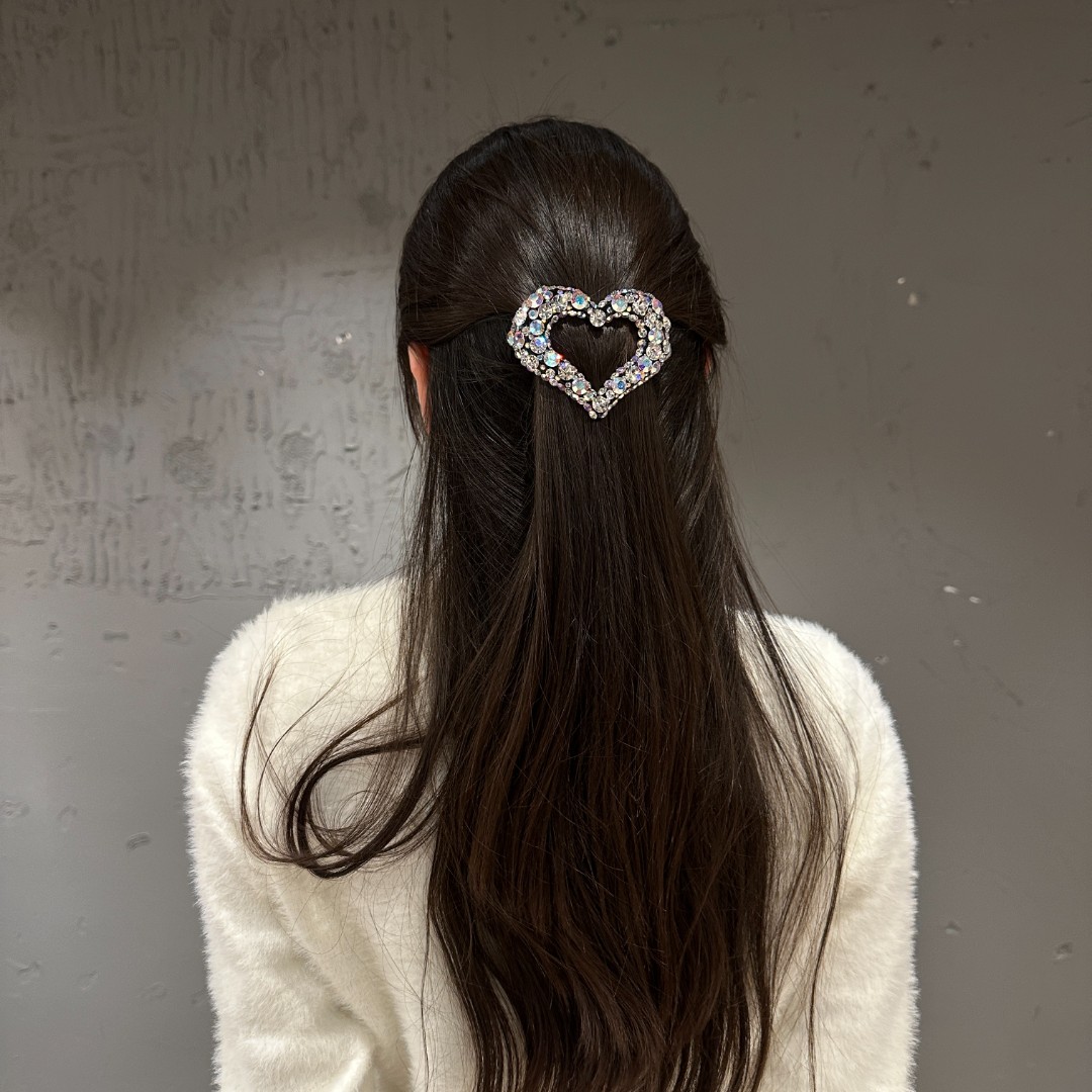 韩国优雅ins施华镂空爱心弹簧夹一字夹精致气质高级百搭ins重工