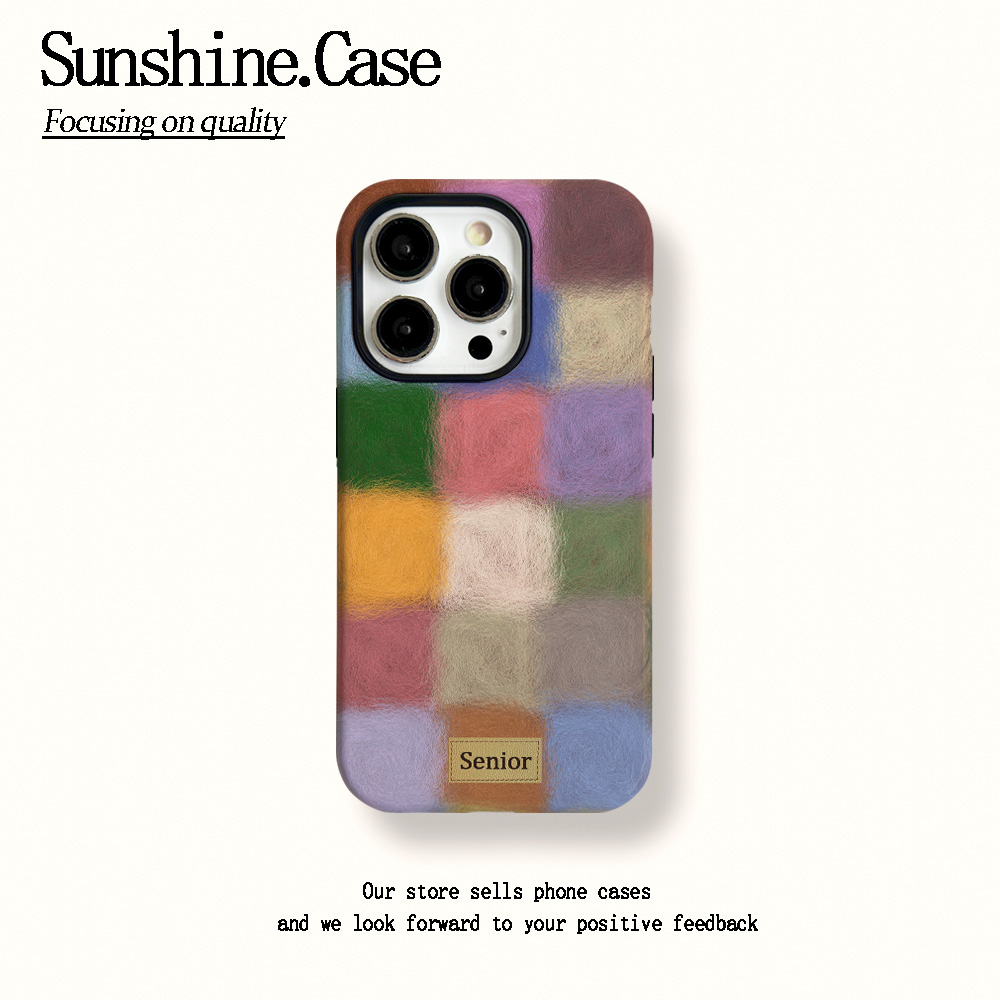 菲林二合一适用苹果华为vivo小米oppo手机壳毛绒格纹16PROMAX/15