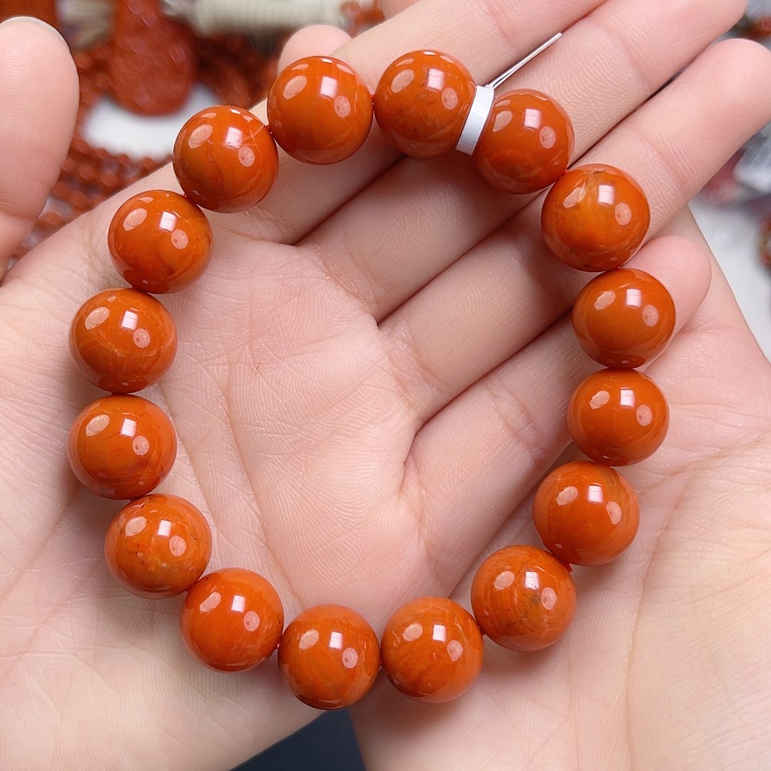 南红玛瑙未镶嵌手链瓦西柿子红满肉单圈13mm