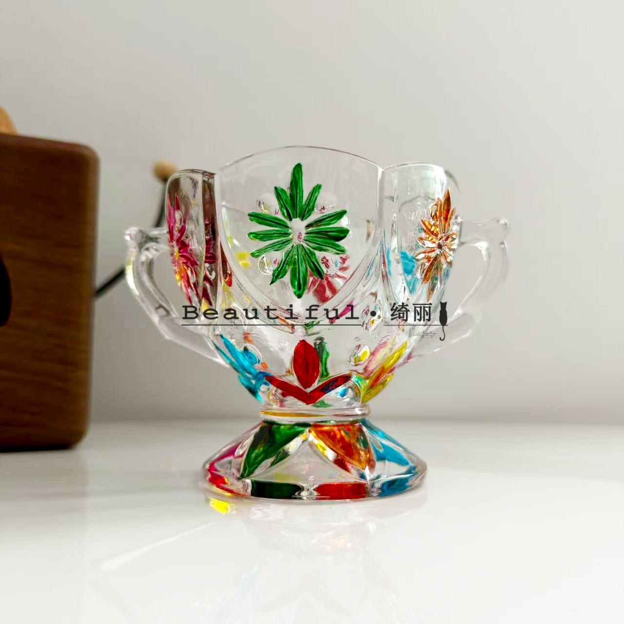 单只-轻奢人工手绘双耳雪糕杯水晶冰淇淋杯果汁杯奶茶杯甜品杯