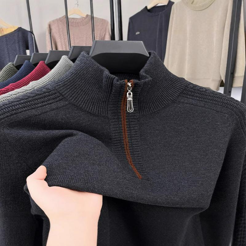 宽松型冬季新款高档含羊毛衫男士毛衣加厚保暖中年半高领针织打底