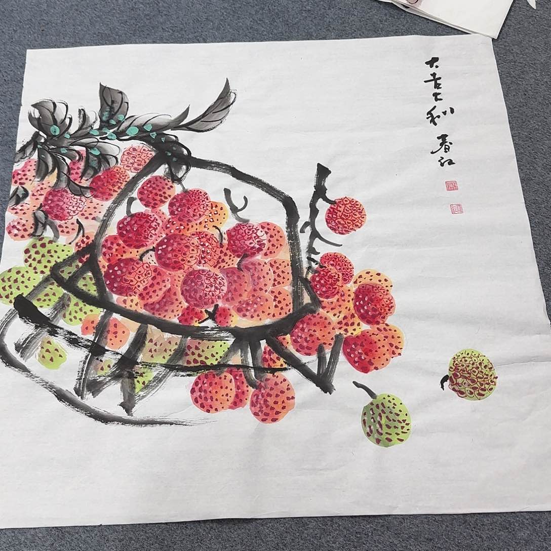 国画尺寸70X70手绘作品 