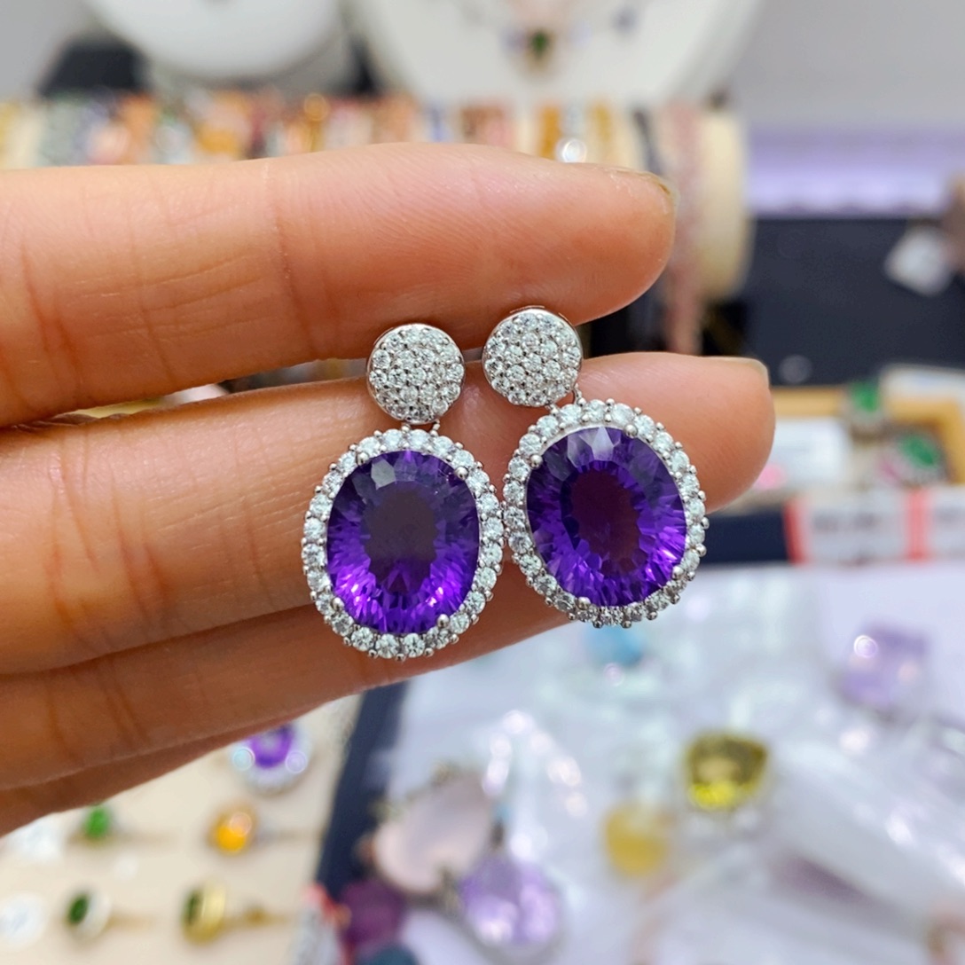 紫晶耳饰银S925镶嵌耳饰